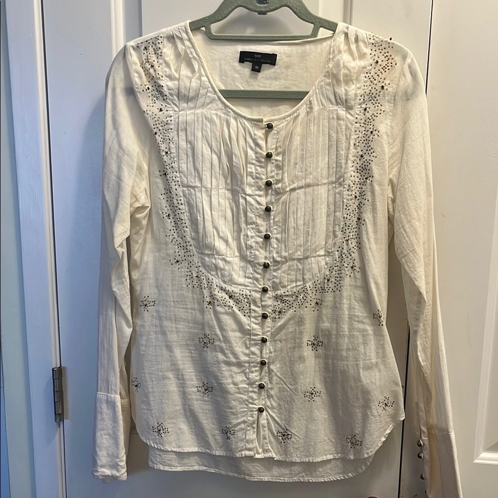 Cream Buttoned Embellished Blouse